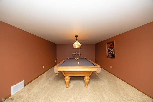 rec room featuring carpet flooring and pool table