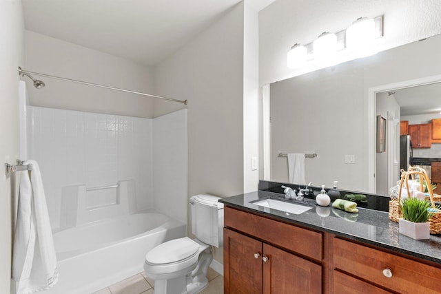 full bathroom featuring vanity, toilet, tile patterned floors, and shower / tub combination