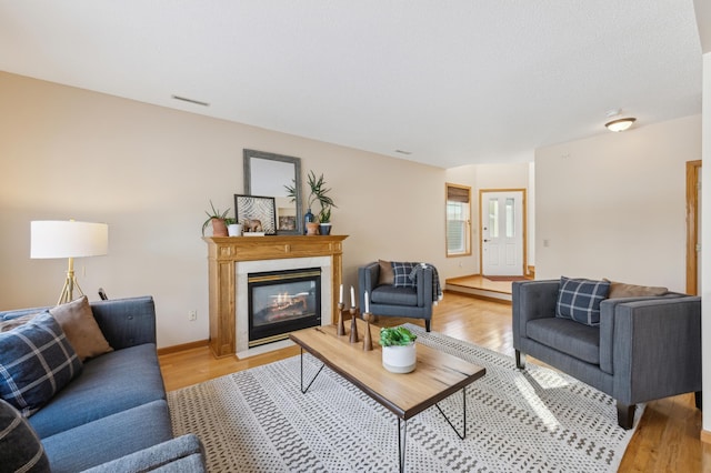 living room with light hardwood / wood-style floors