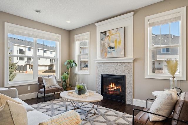 sitting room featuring a healthy amount of sunlight, baseboards, and wood finished floors