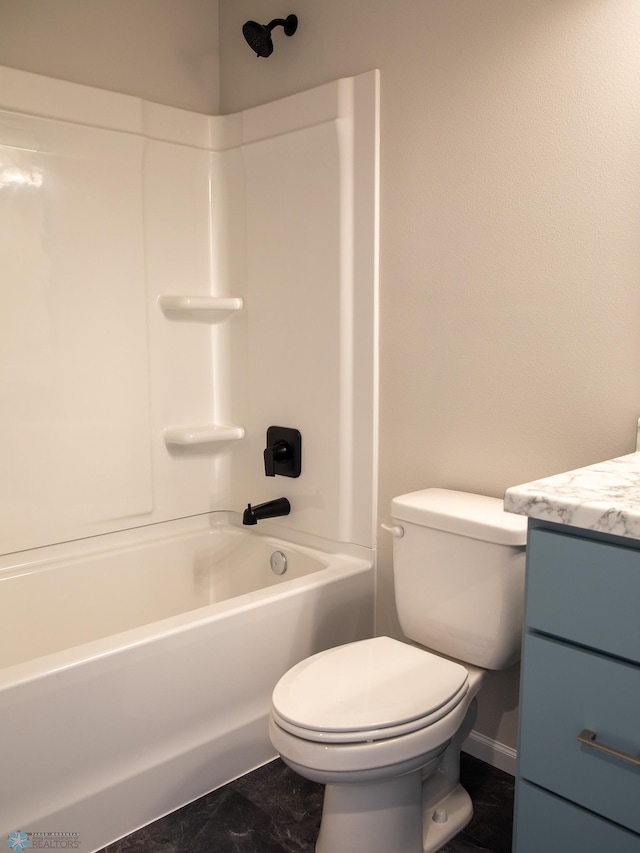 full bathroom featuring shower / bathtub combination, vanity, and toilet