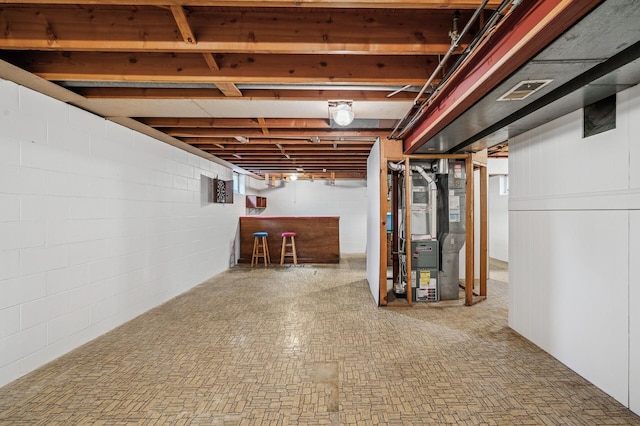 basement with heating unit