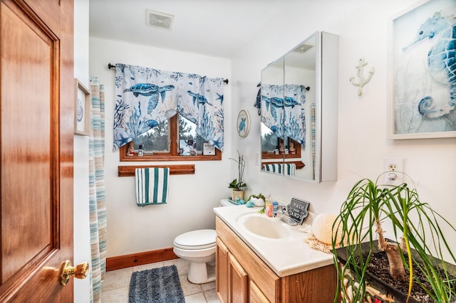 bathroom with tile patterned floors, vanity, and toilet