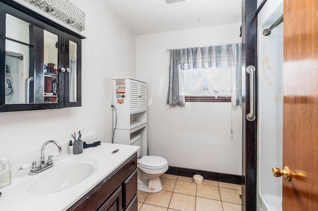 bathroom featuring tile patterned flooring, vanity, and toilet