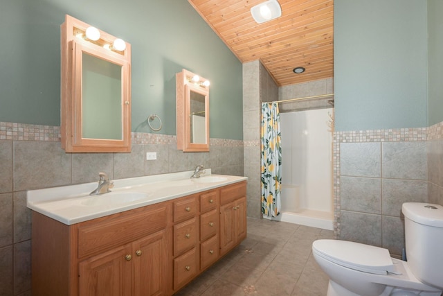 full bathroom featuring toilet, tile walls, and a sink