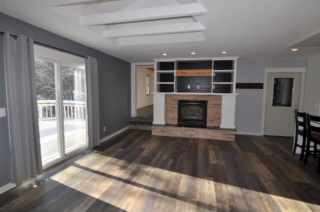 unfurnished living room with dark hardwood / wood-style floors