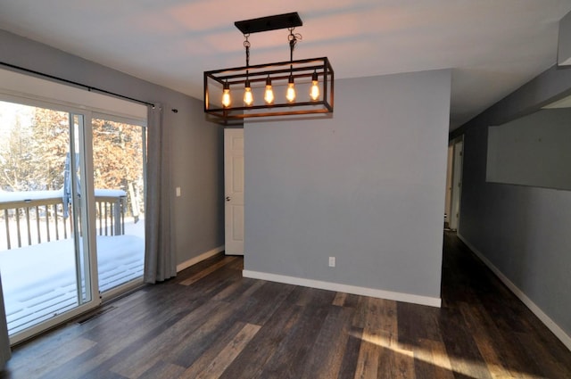 unfurnished dining area with dark hardwood / wood-style floors