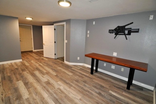 basement featuring hardwood / wood-style flooring