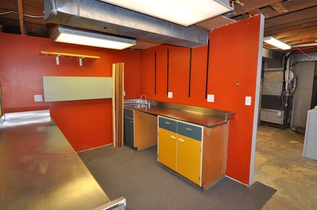 kitchen with sink, stainless steel counters, and heating unit