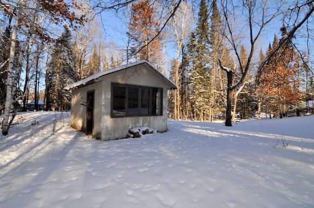 view of snow covered property