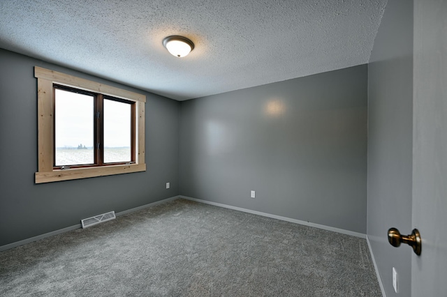 unfurnished room featuring carpet flooring and a textured ceiling