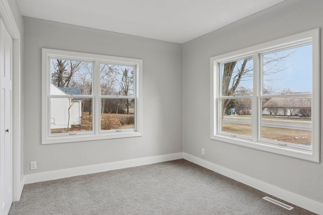 carpeted spare room featuring a wealth of natural light