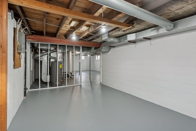 basement featuring water heater