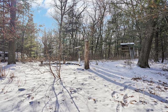 view of yard covered in snow