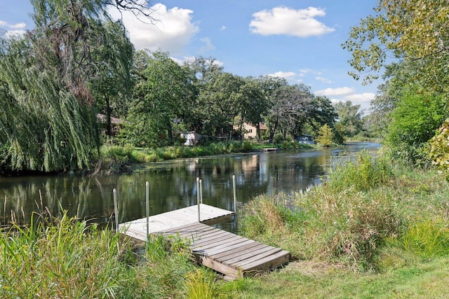 view of dock with a water view