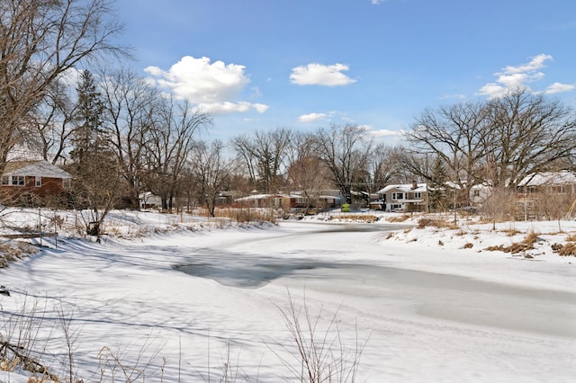 view of yard layered in snow