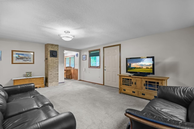 19018 Troy St NW, Elk River, MN 55330 - carpeted living room featuring a textured ceiling and baseboards