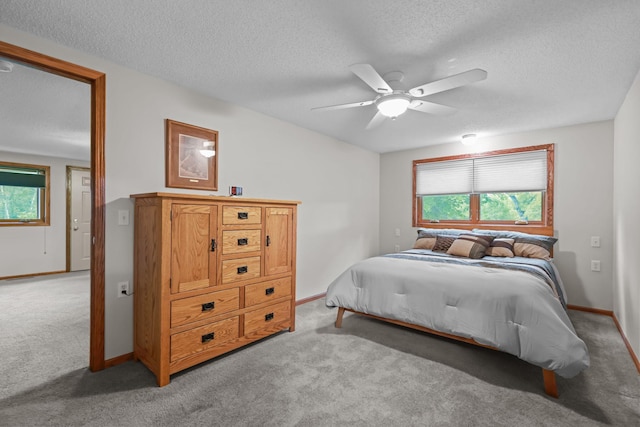 19018 Troy St NW, Elk River, MN 55330 - bedroom with light carpet, multiple windows, a textured ceiling, and a ceiling fan