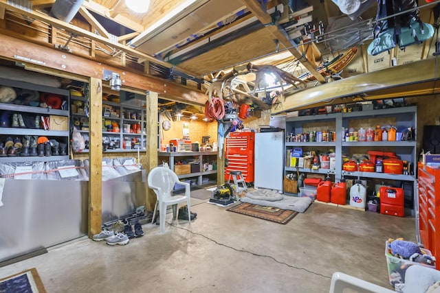 19018 Troy St NW, Elk River, MN 55330 - unfinished below grade area with freestanding refrigerator
