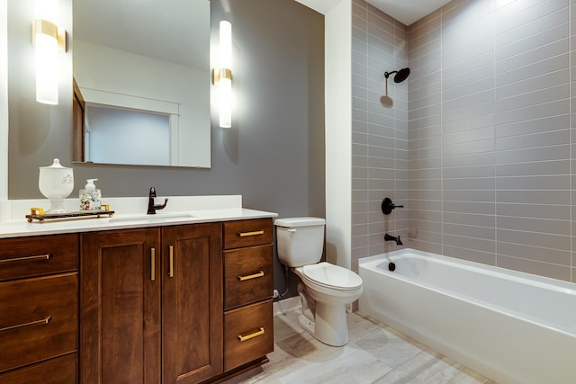 full bathroom featuring vanity, toilet, bathing tub / shower combination, and tile patterned flooring