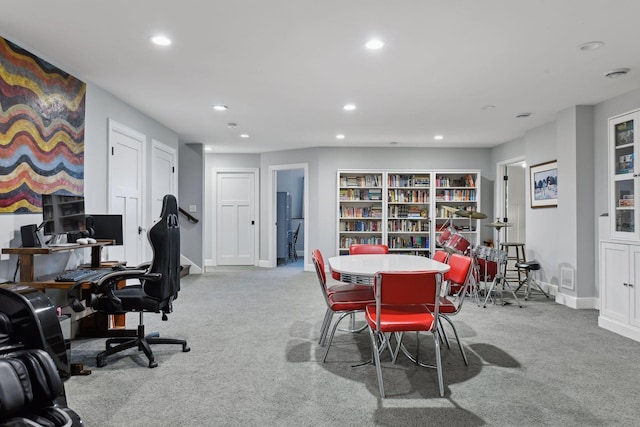 dining area with light carpet