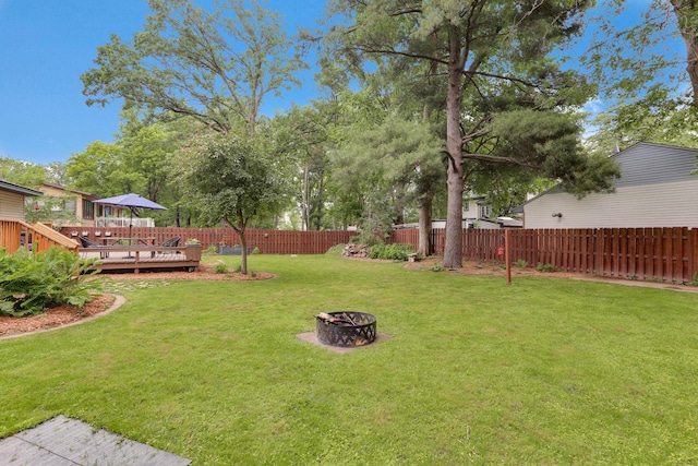 8385 Pleasant View Dr, Mounds View, MN 55112 - fenced backyard with an outdoor fire pit and a deck