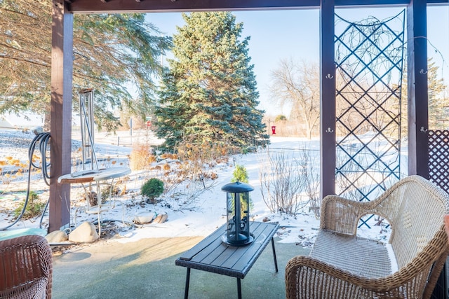 view of snow covered patio