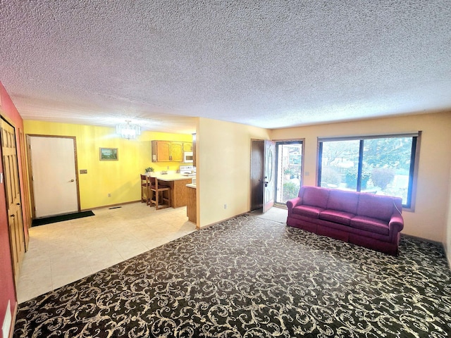 living room featuring a textured ceiling