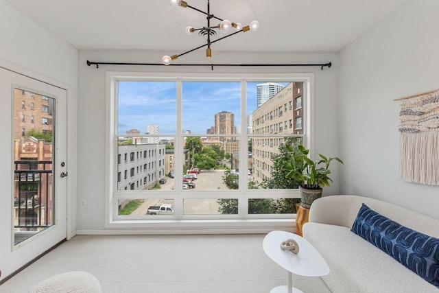 interior space featuring an inviting chandelier