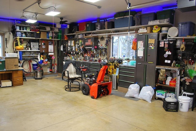 garage featuring a workshop area