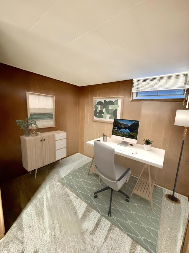 home office with carpet flooring