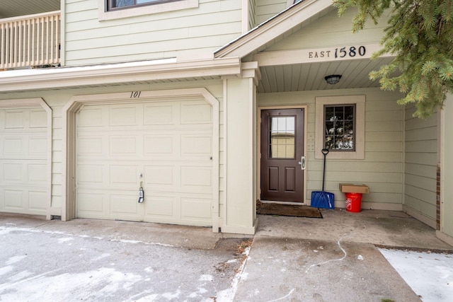 entrance to property with a garage