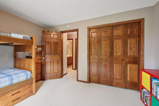 bedroom with light colored carpet