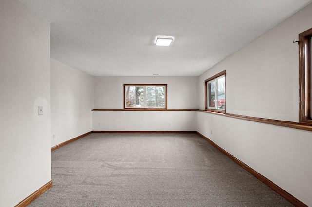 unfurnished room with carpet floors and a textured ceiling