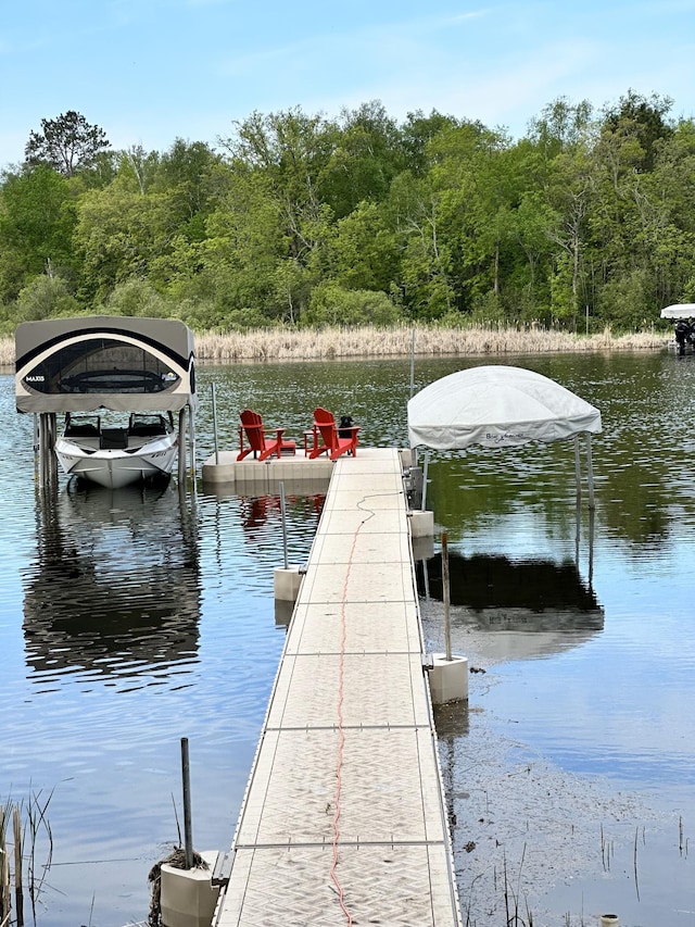 view of dock with a water view