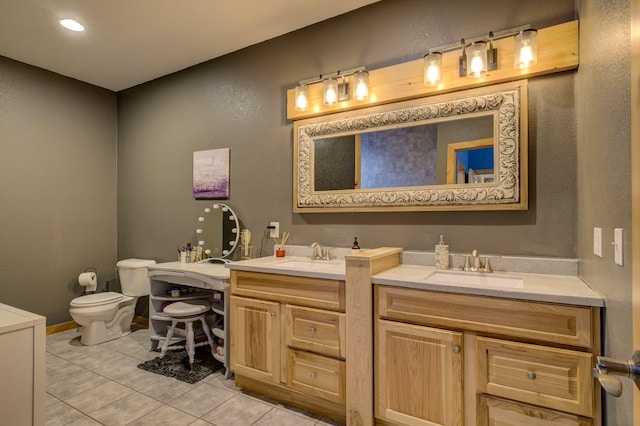 bathroom with tile patterned flooring, vanity, and toilet