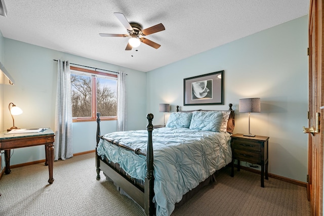 4167 Hallgren Ln, Excelsior, MN 55331 - carpeted bedroom featuring baseboards, a textured ceiling, and ceiling fan