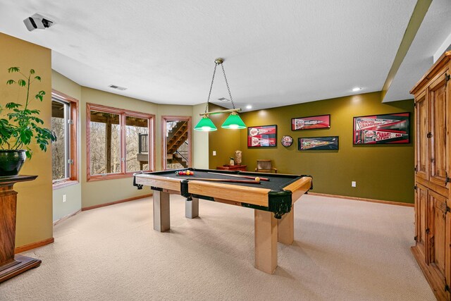 4167 Hallgren Ln, Excelsior, MN 55331 - recreation room with light colored carpet, baseboards, billiards table, and recessed lighting