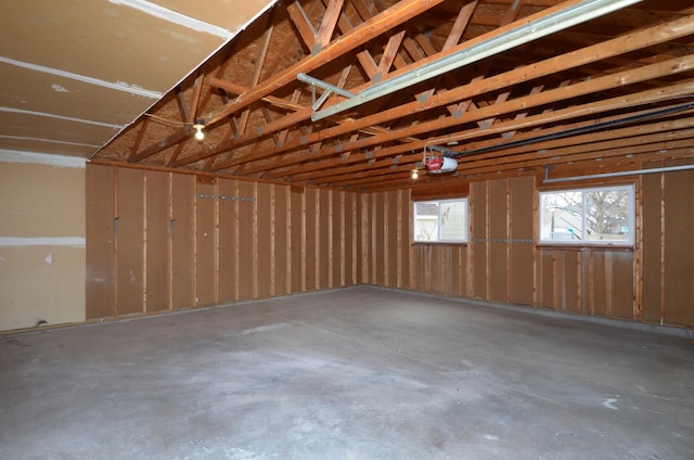 garage with a garage door opener