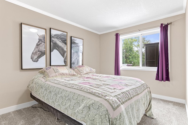 bedroom with carpet and ornamental molding