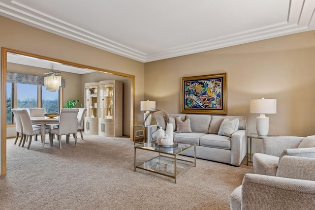 living room with light colored carpet