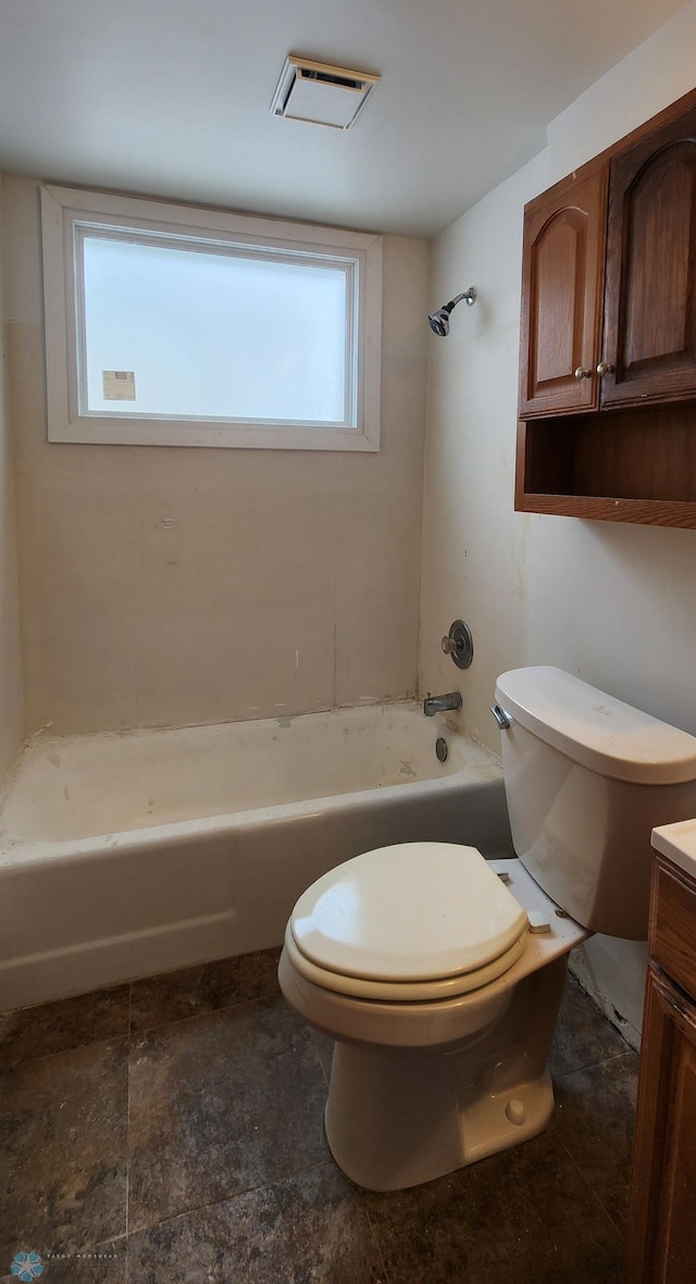 full bathroom featuring vanity, shower / bath combination, toilet, and plenty of natural light