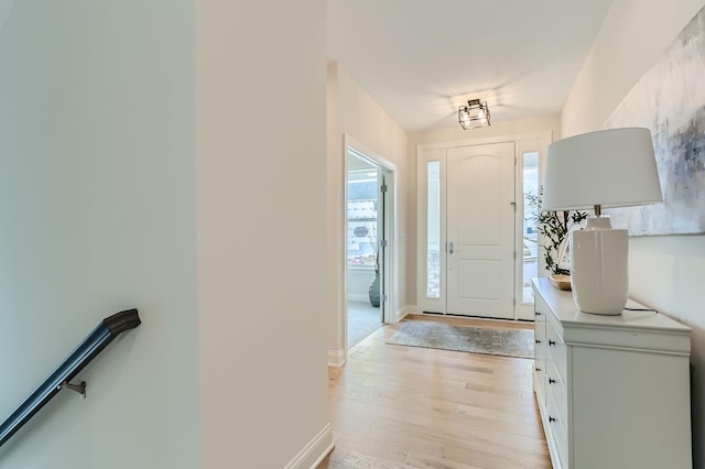 foyer with light hardwood / wood-style floors and a healthy amount of sunlight