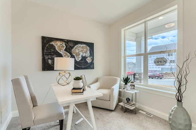 sitting room with carpet floors