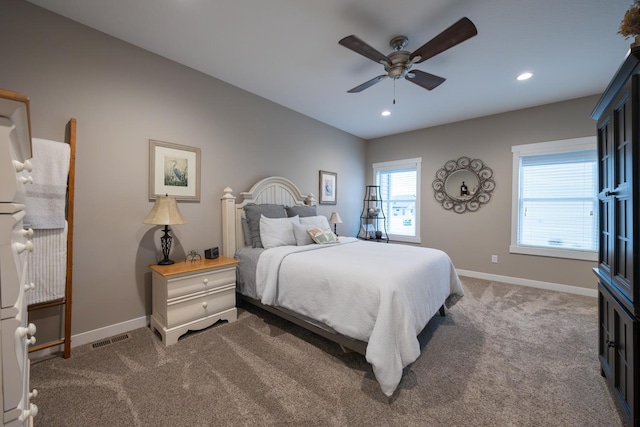 bedroom with carpet flooring and ceiling fan