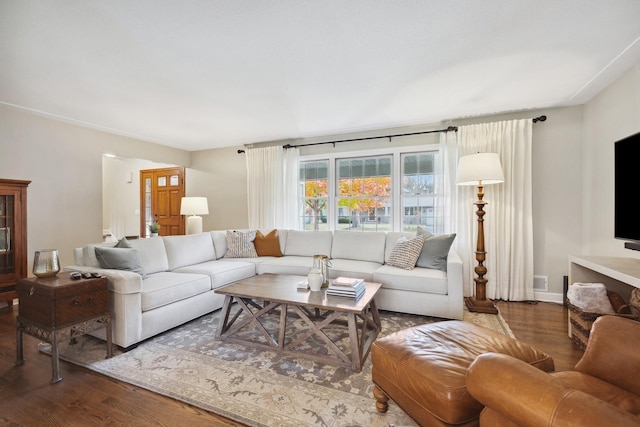 living room with hardwood / wood-style floors