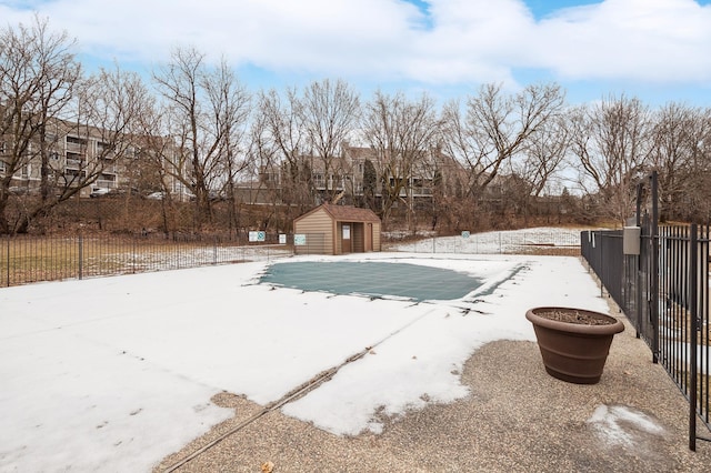 view of pool featuring a storage unit