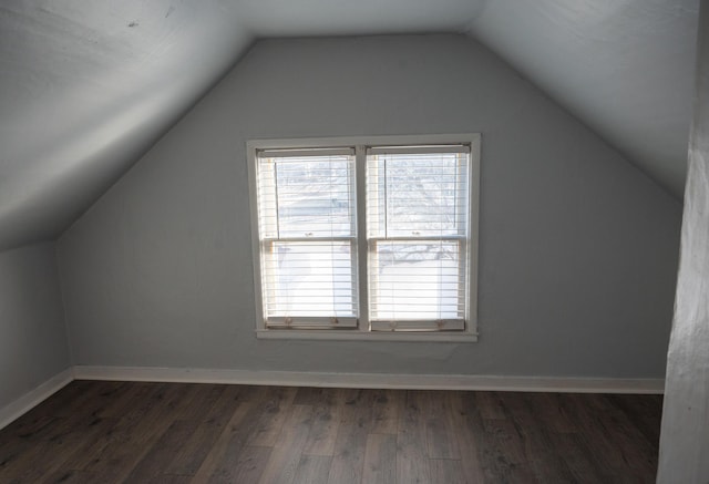 additional living space with vaulted ceiling and dark hardwood / wood-style floors