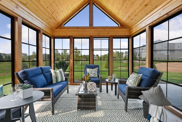 sunroom / solarium with vaulted ceiling and wooden ceiling