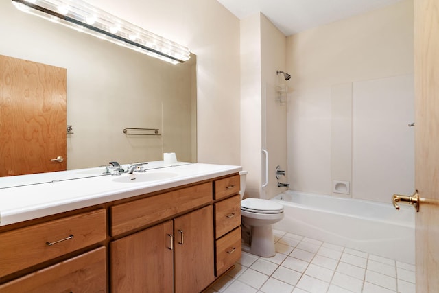 full bathroom with tile patterned flooring, vanity, shower / bathtub combination, and toilet